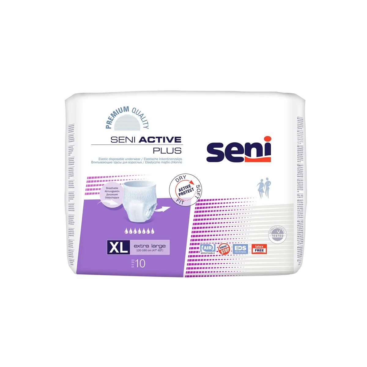 SENI ACTIVE PLUS biksītes pieaugušajiem, XL izmērs (120-160 cm), 10 ga - Produkta attēls