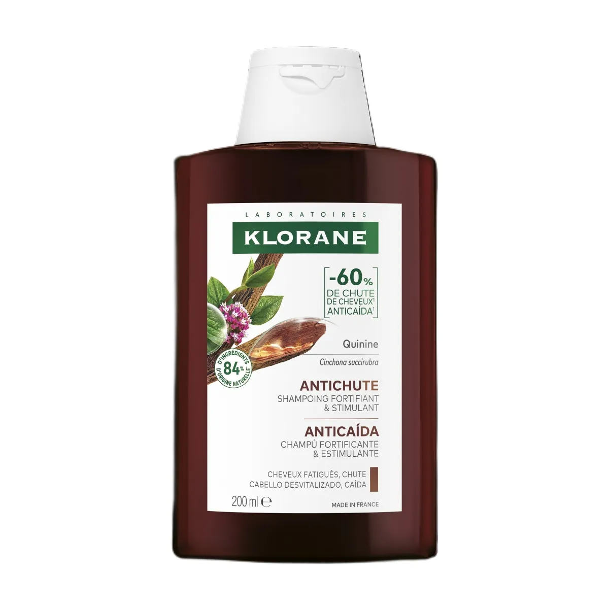 KLORANE šampūns ar hinīnu un ēdelveisu, 200ml - Produkta attēls