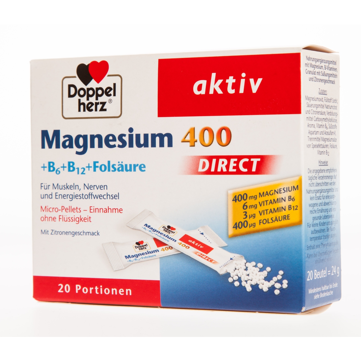 DOPPELHERZ® Aktiv Direct Magnijs 400 + B6 + B12 + Folskābe mikrogranul - Produkta attēls