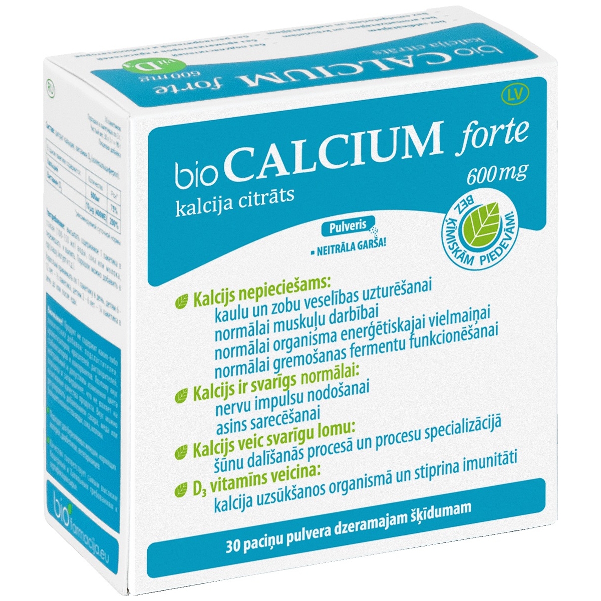 bioCALCIUM Forte 600 mg pulveris, 30 gab. - Produkta attēls