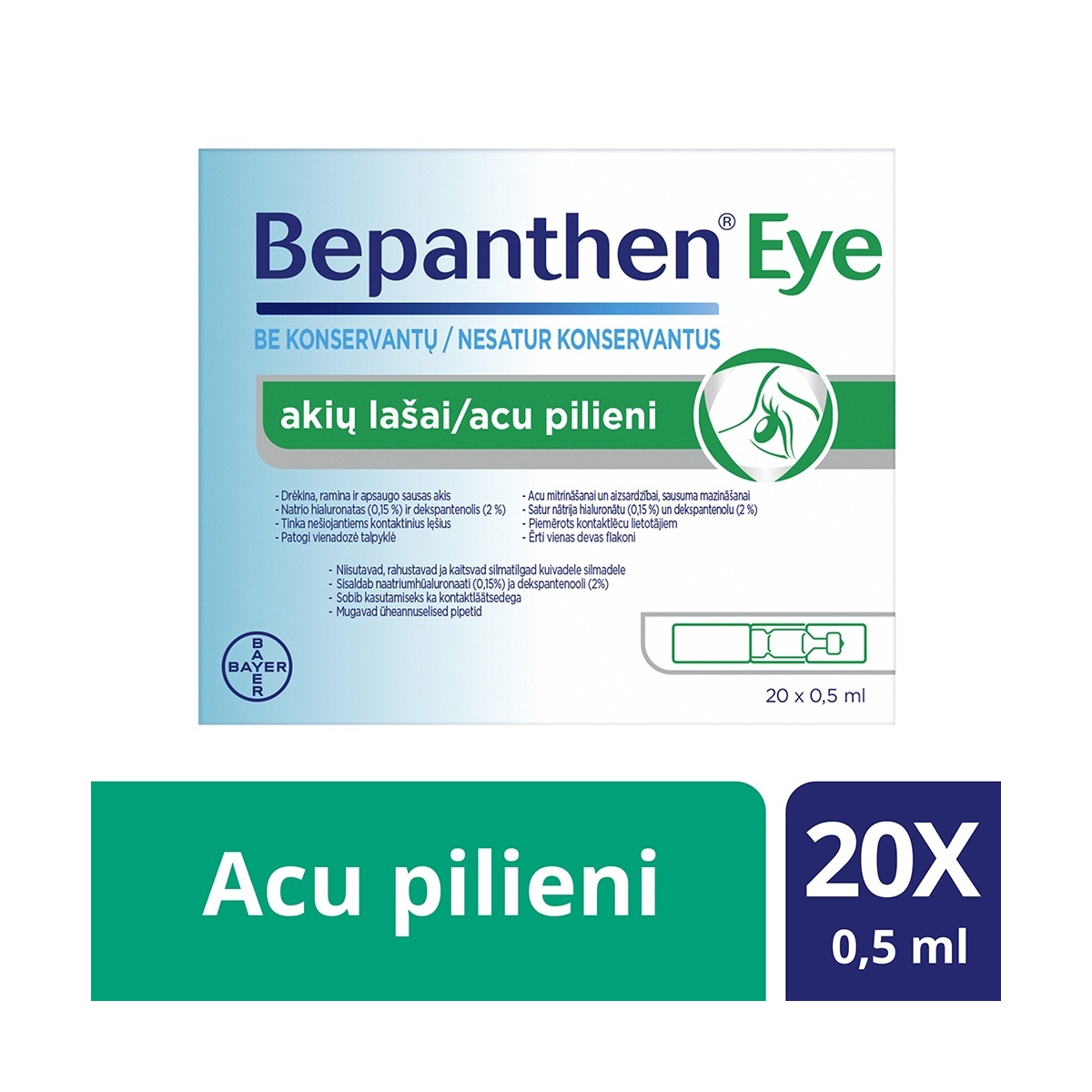 BEPANTHEN Eye acu pilieni, 20gab x 0.5ml - Produkta attēls