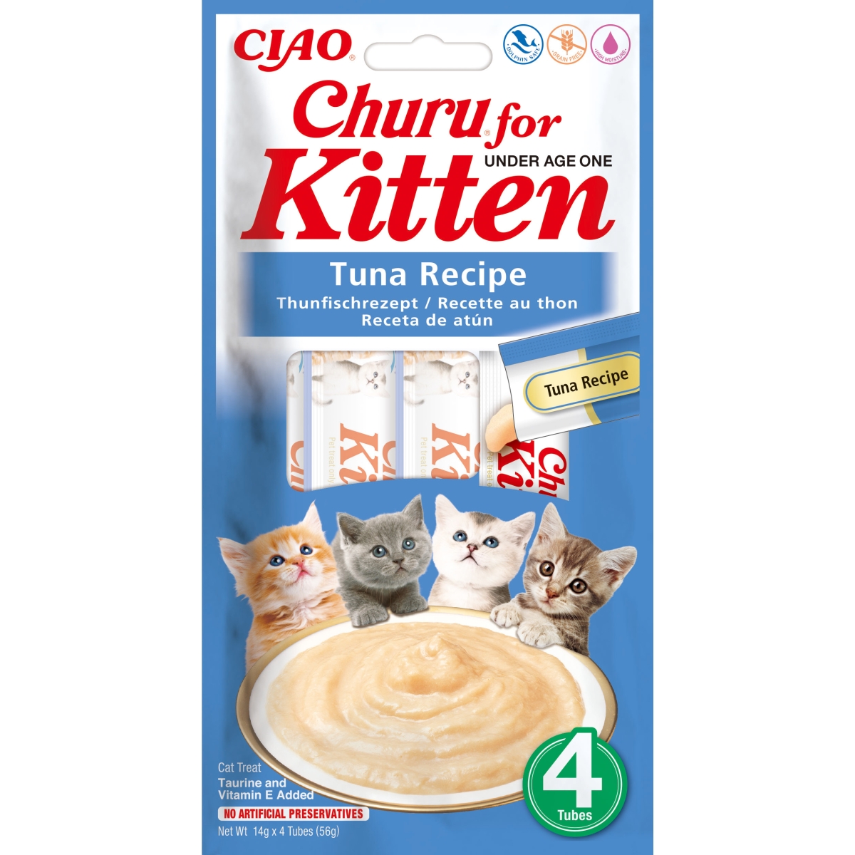 Churu biezenis kaķēniem, tuncis 56g (14gx4) N12 - Produkta attēls