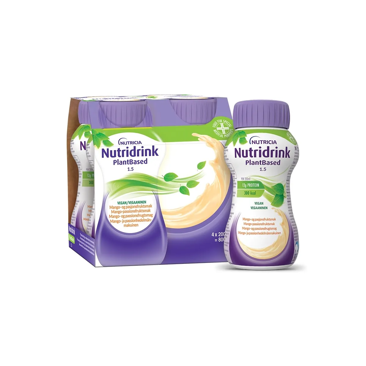 NUTRIDRINK Plantbased ar mango un pasifloras augļu garšu 200 ml, 4 gab - Produkta attēls