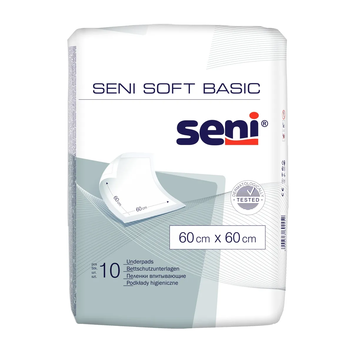 SENI SOFT BASIC absorbējošie paladziņi, 60x60 cm, 10 gab. - Produkta attēls