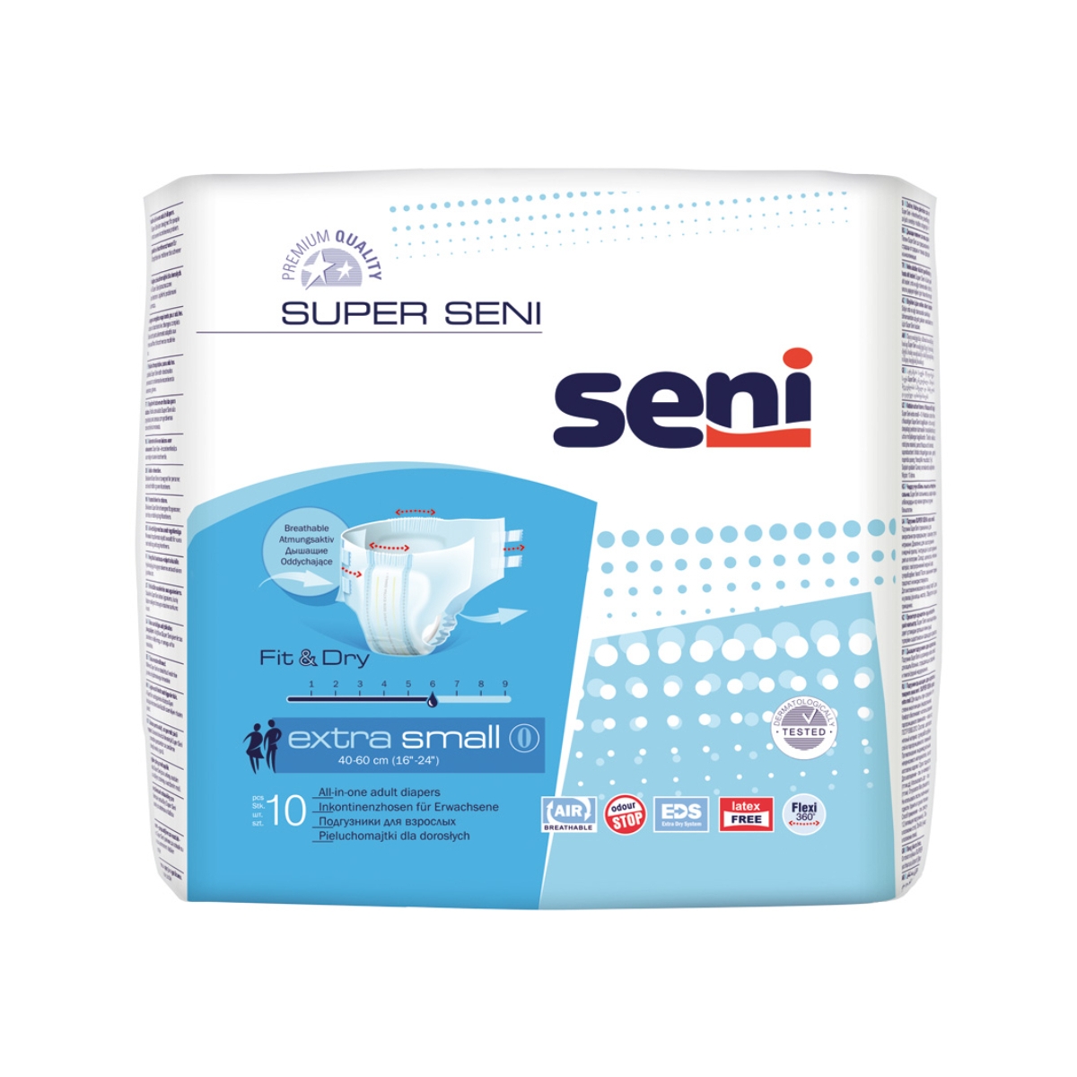 SENI SUPER autiņbikses pieaugušajiem, XS izmērs (40-60 cm), 10 gab. - Produkta attēls