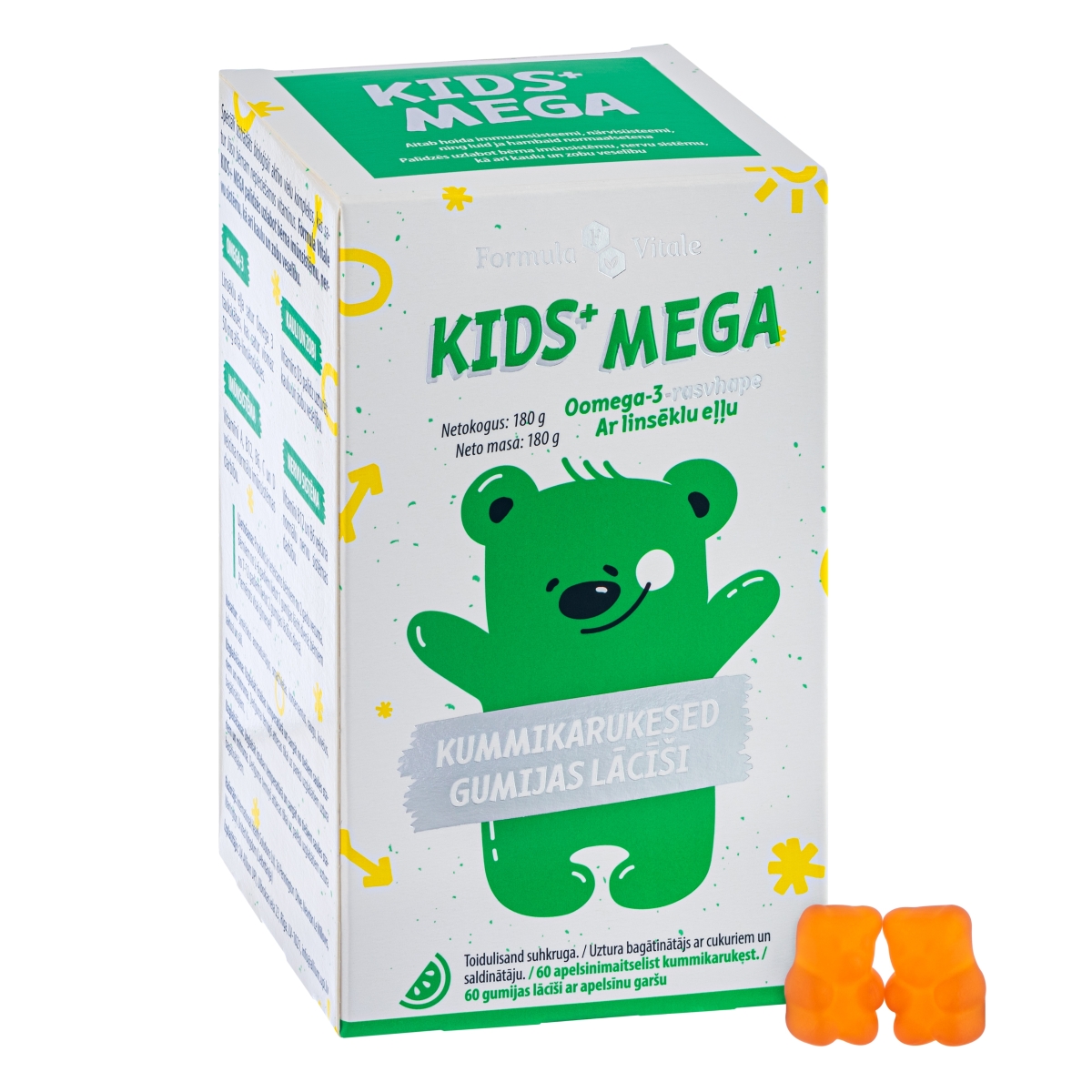 FORMULA VITALE Kids+ Mega linsēklu eļļas lācīšu pastilas, 60 gab. - Produkta attēls