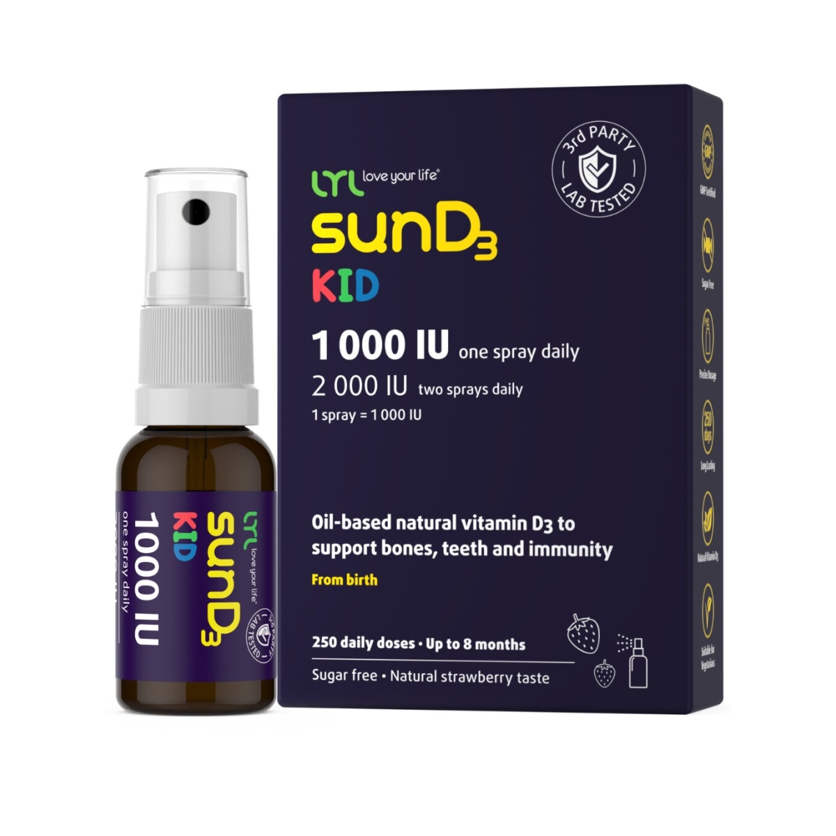 LYL sunD3 KID 1000 SV (250 devas), sprejs, 25 ml - Produkta attēls 1