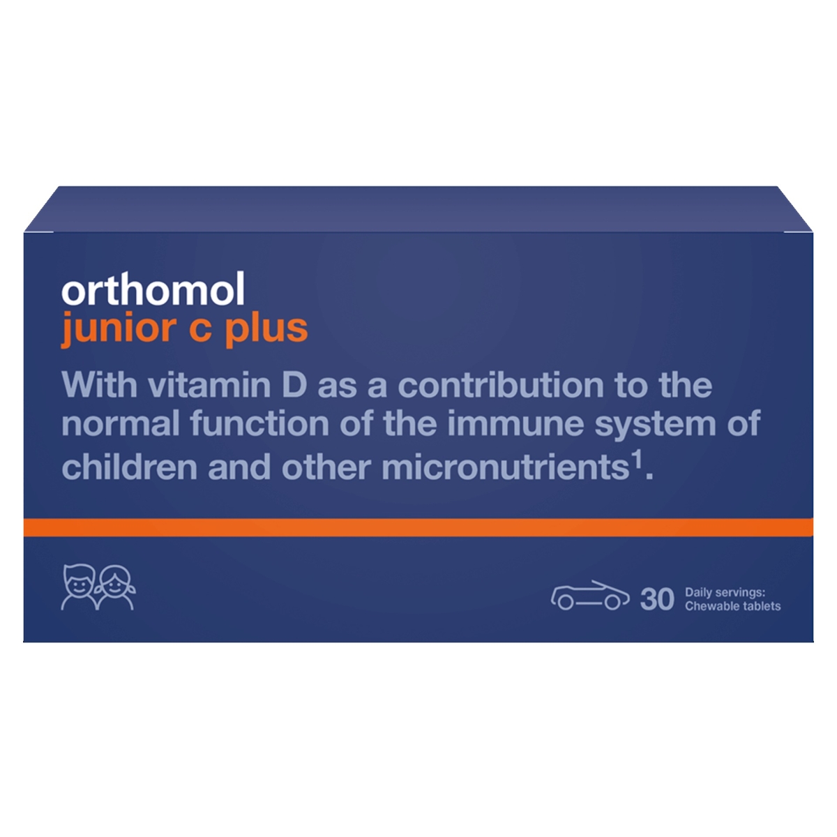 ORTHOMOL Junior C Plus košļājamās tabletes (apelsīns/mandarīns), 30 ga - Produkta attēls