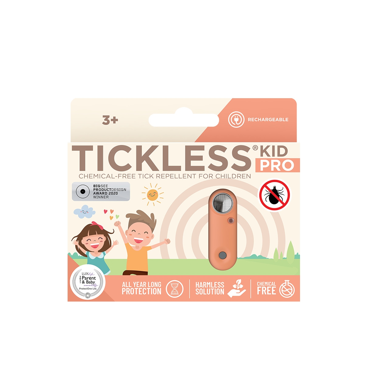 Tickless KID PRO ultraskaņas repelenta ierīce, persiku (USB lādējama) - Produkta attēls