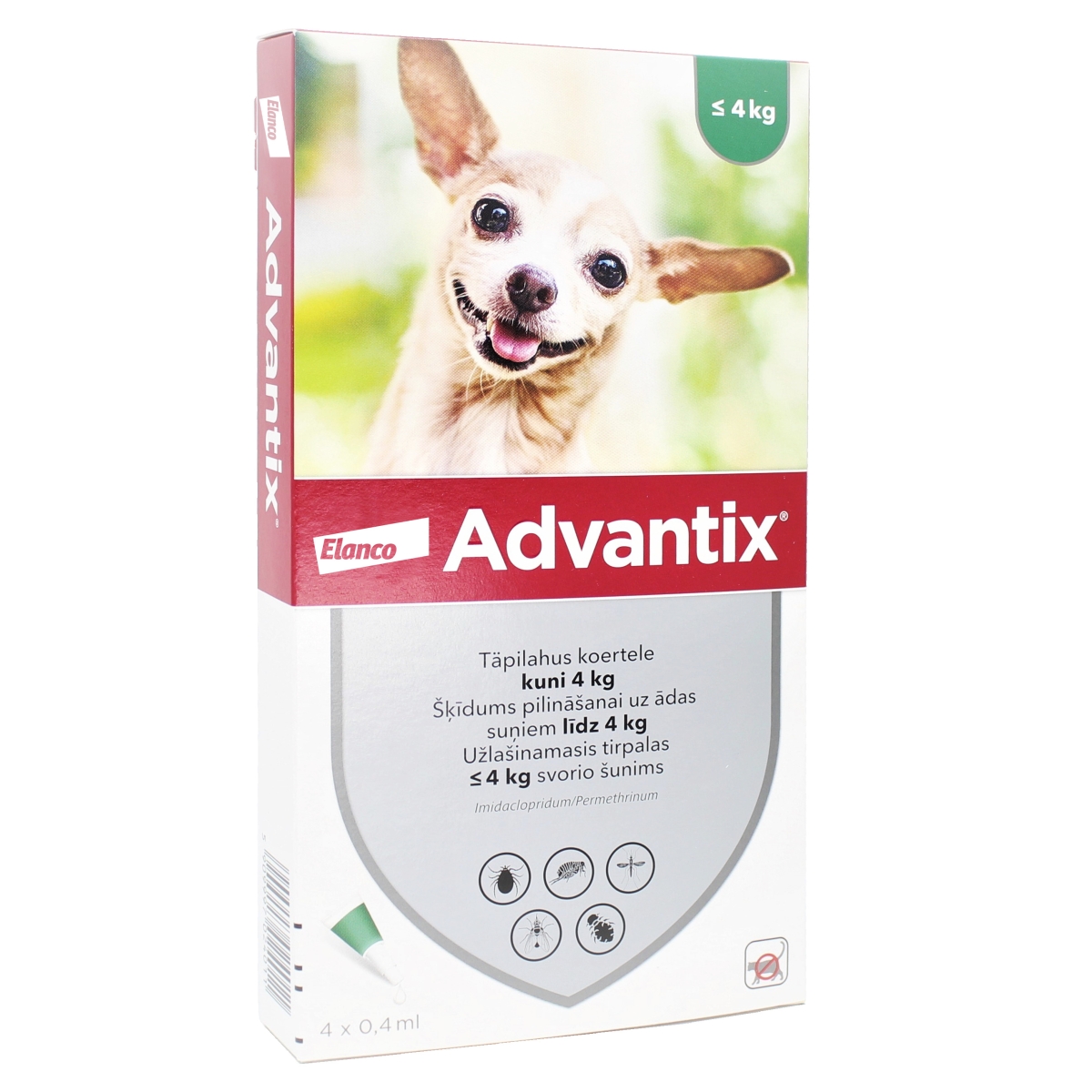 ADVANTIX    40/200MG ŠĶĪD 0.4ML SUŅIEM LĪDZ 4KG N4 - Produkta attēls