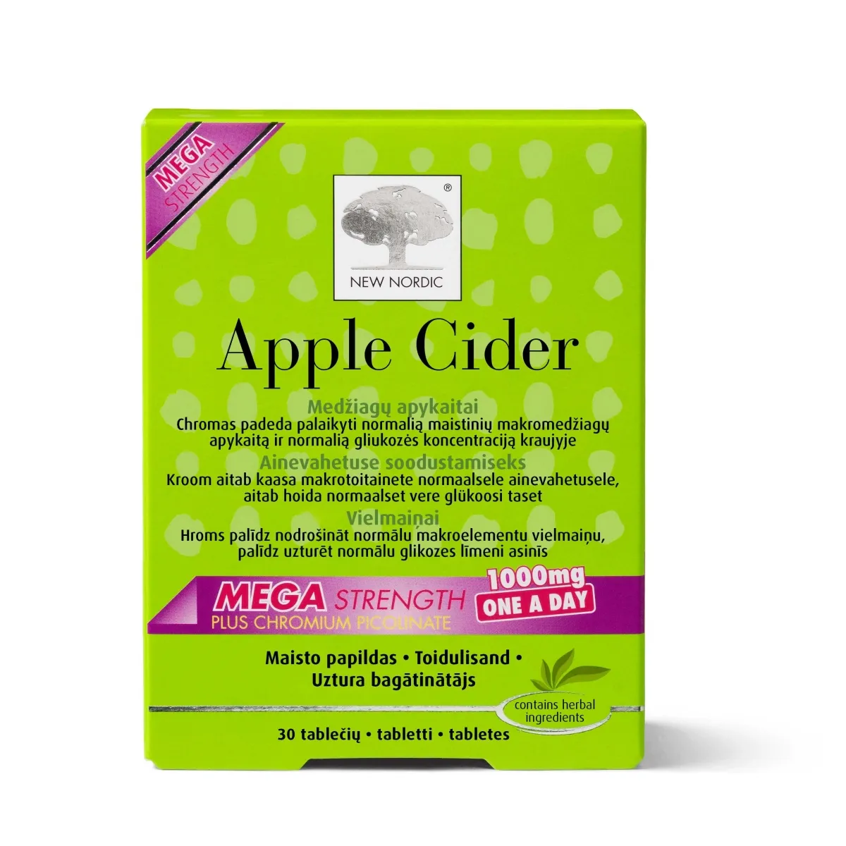 NEW NORDIC Apple cider mega strength tabletes, 30 gab. - Produkta attēls