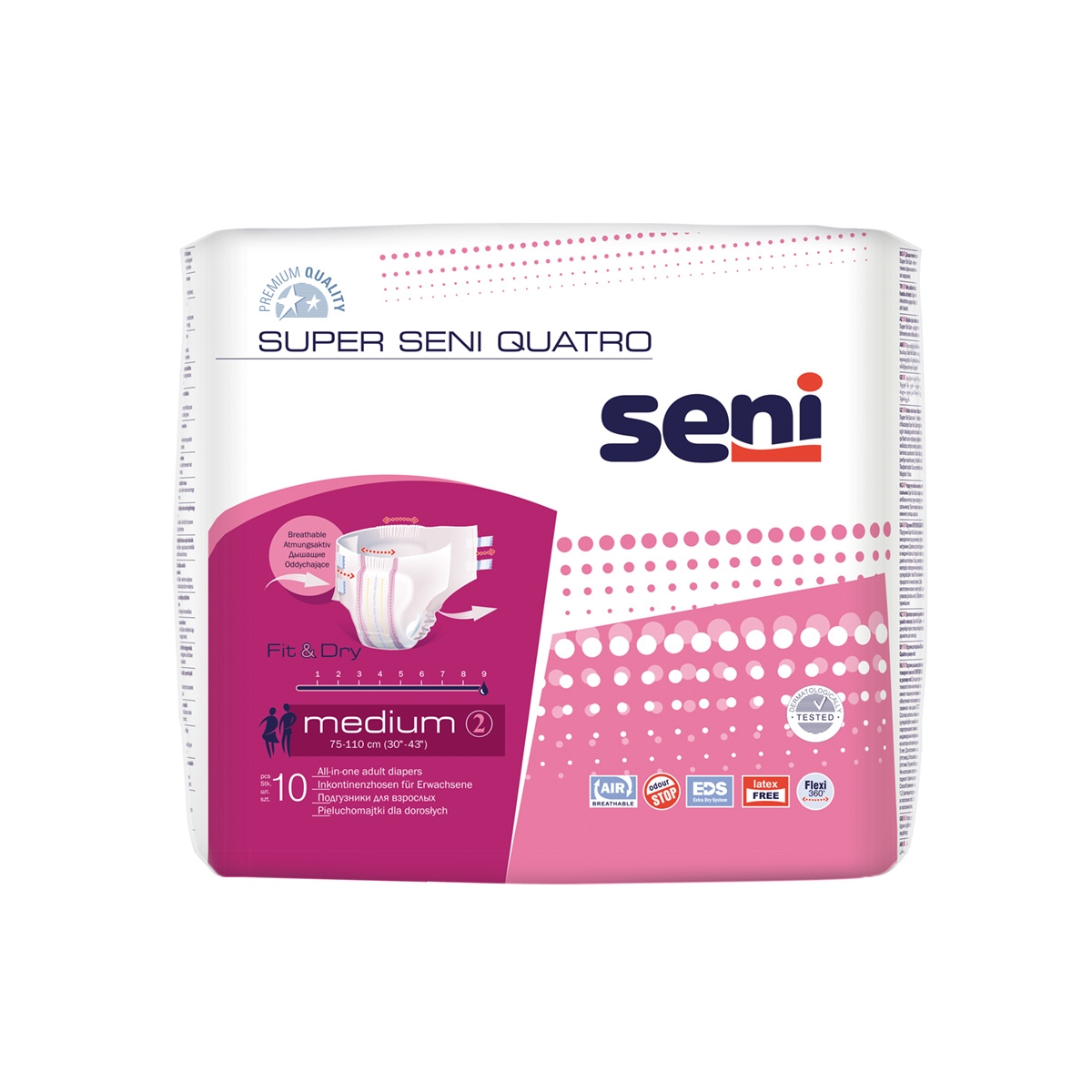 SENI SUPER QUATRO autiņbikses pieaugušajiem, M izmērs (75-110 cm), 10 - Produkta attēls