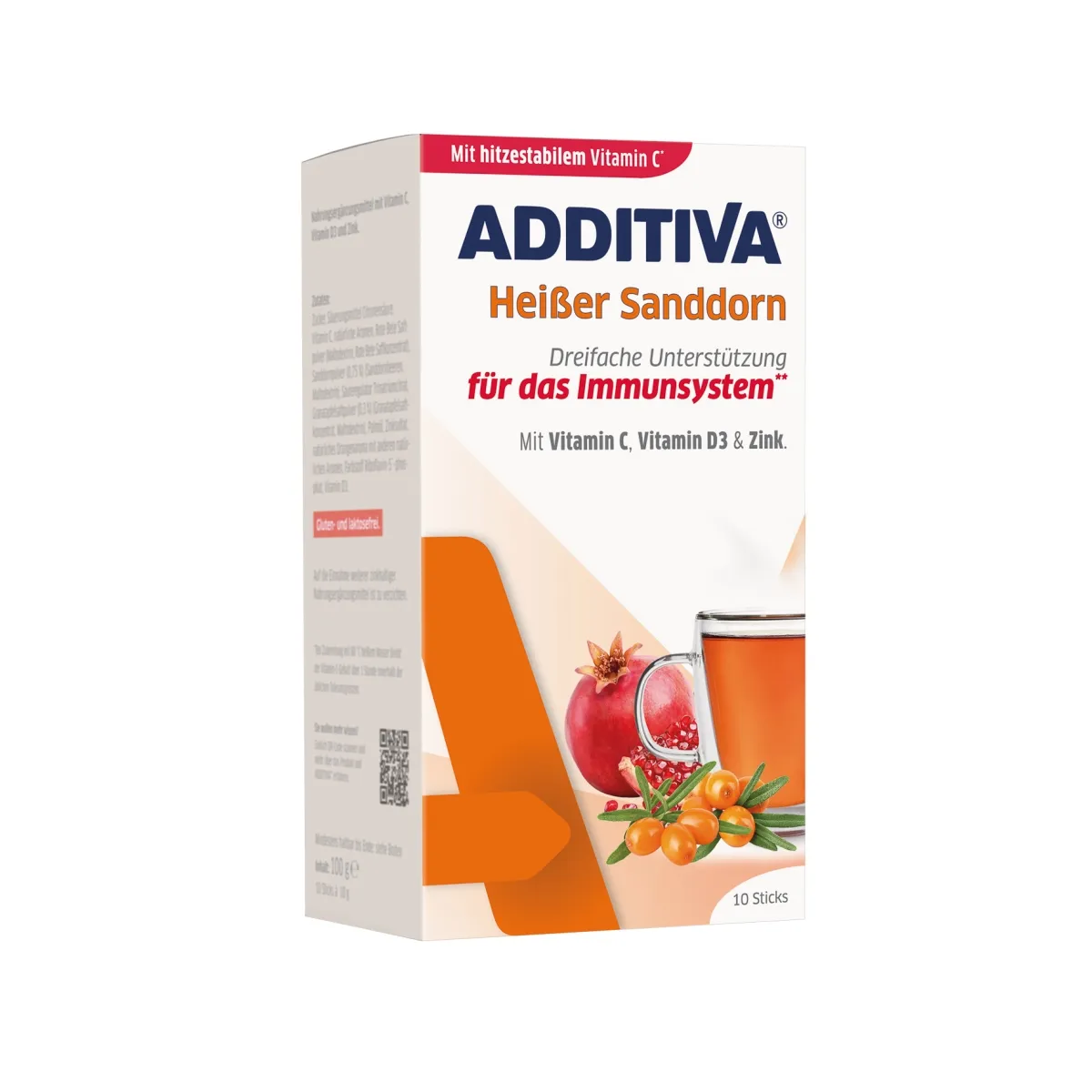 ADDITIVA Karstais smiltsērkšķis C vitamīns + Cinks + D3 vitamīns pulve - Produkta attēls