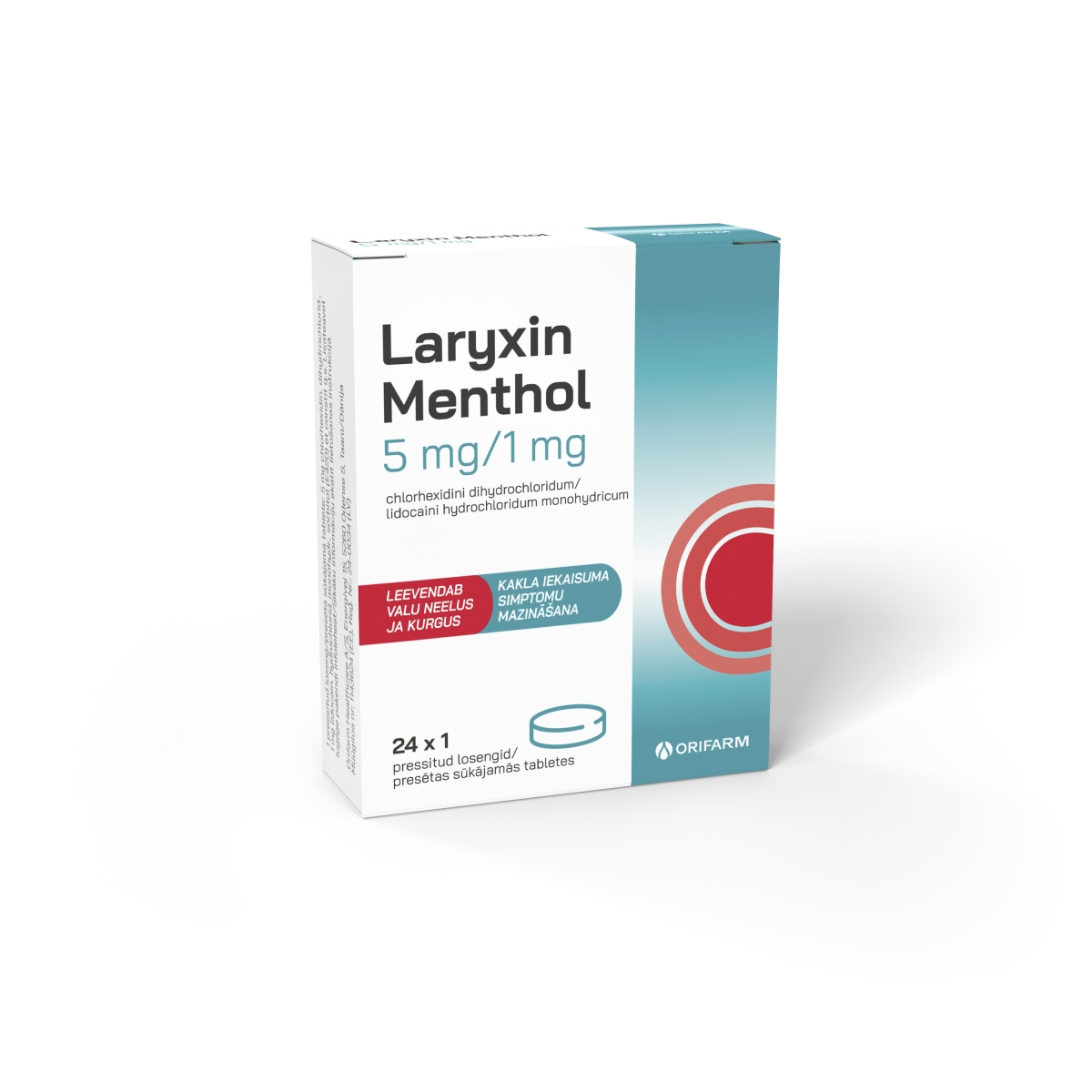 LARYXIN MENTHOL 5MG/1MG SŪK TBL N24 - Produkta attēls
