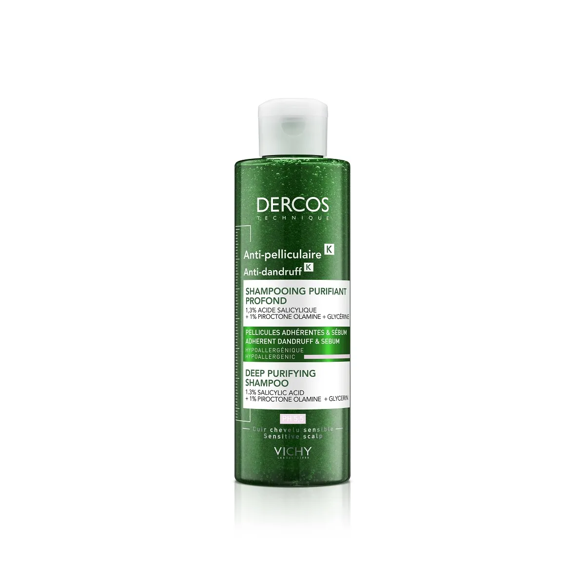 VICHY DERCOS K šampūns - skrubis īpaši ciešām taukainām blaugznām, 250 ml - Produkta attēls