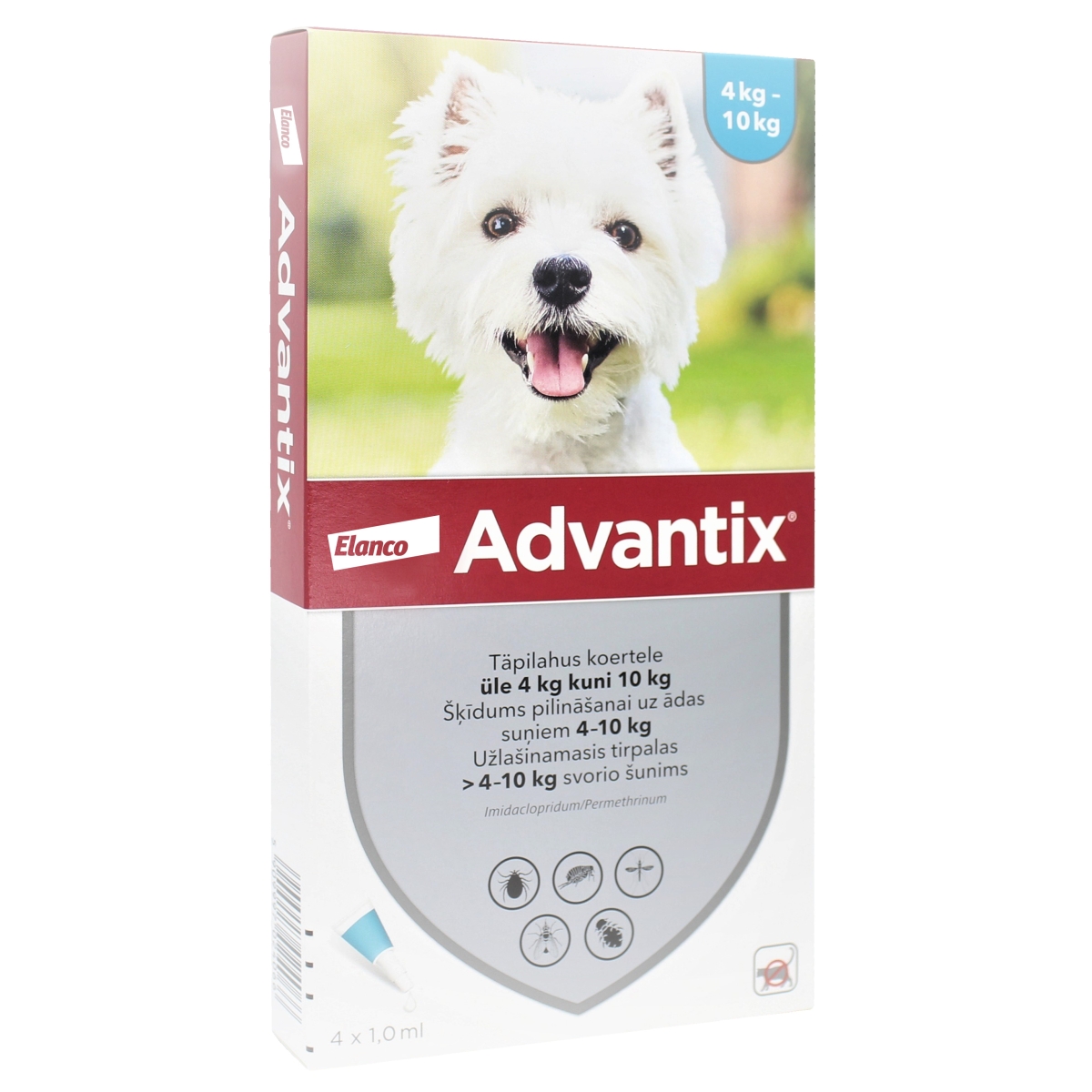 ADVANTIX   100/500MG ŠĶĪD 1ML SUŅIEM 4-10KG N4 - Produkta attēls