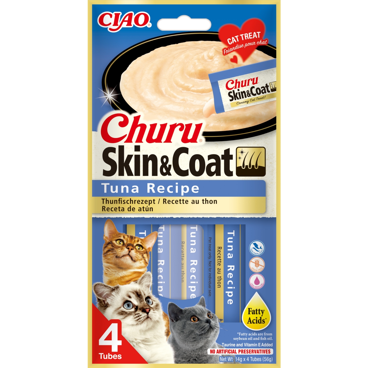 Churu Skin&Coat biezenis kaķiem, tuncis 56g (14gx4) N12 - Produkta attēls