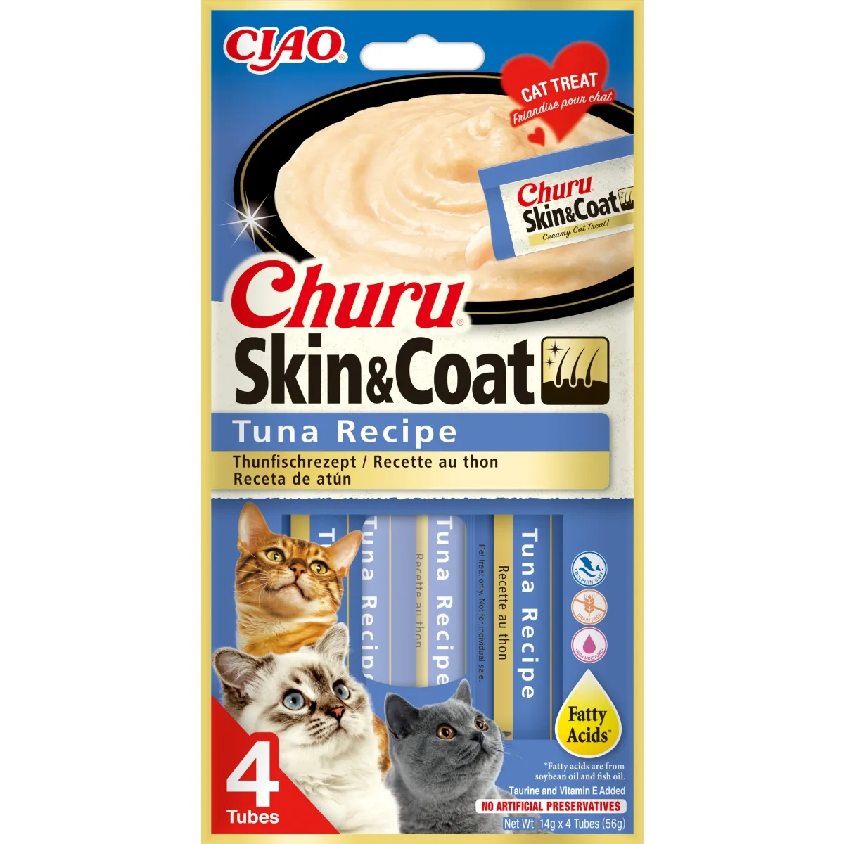 Churu Skin&Coat biezenis kaķiem, tuncis 56g (14gx4) N12 - Produkta attēls