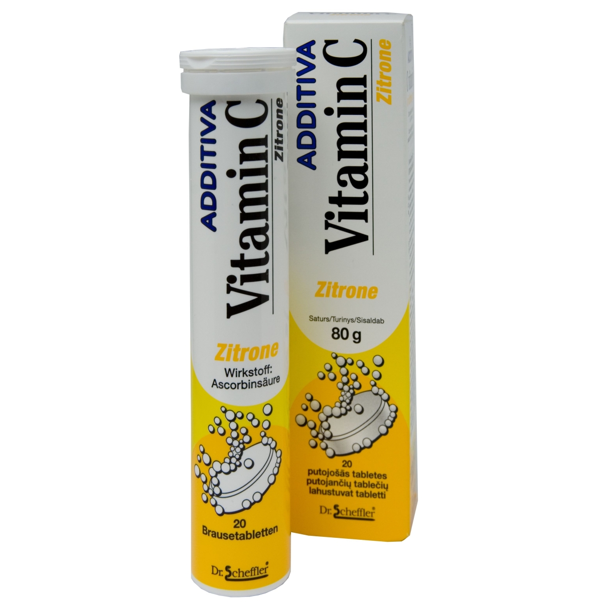 ADDITIVA C Vitamin putojošās tabletes ar citona garšu, 20 gab. - Produkta attēls