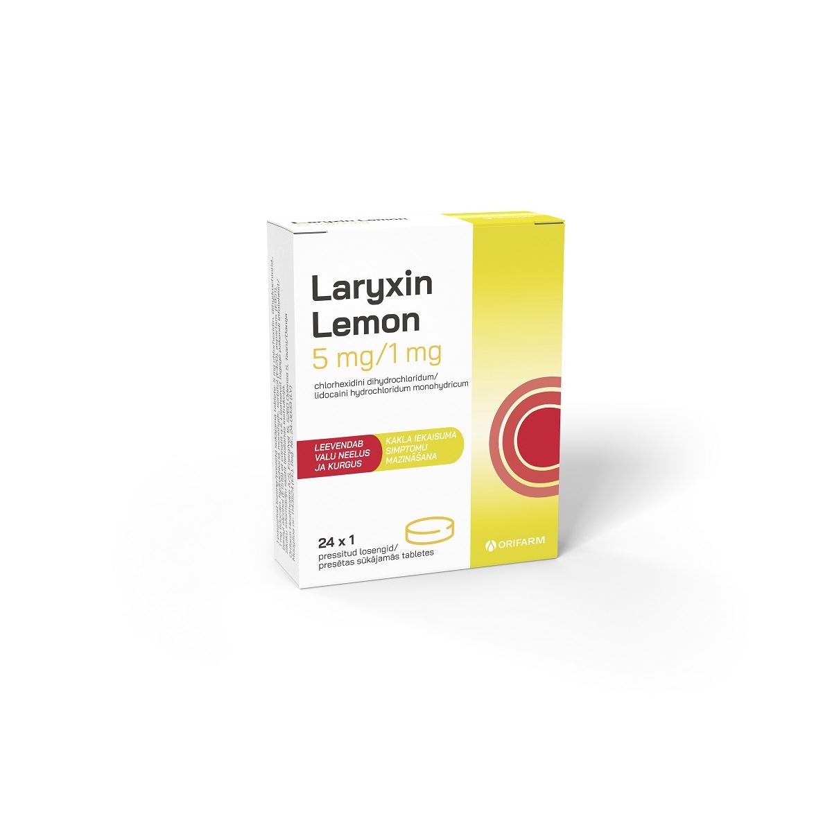 LARYXIN Lemon 5 mg/ 1 mg sūkājamās tabletes, 24 gab. - Produkta attēls