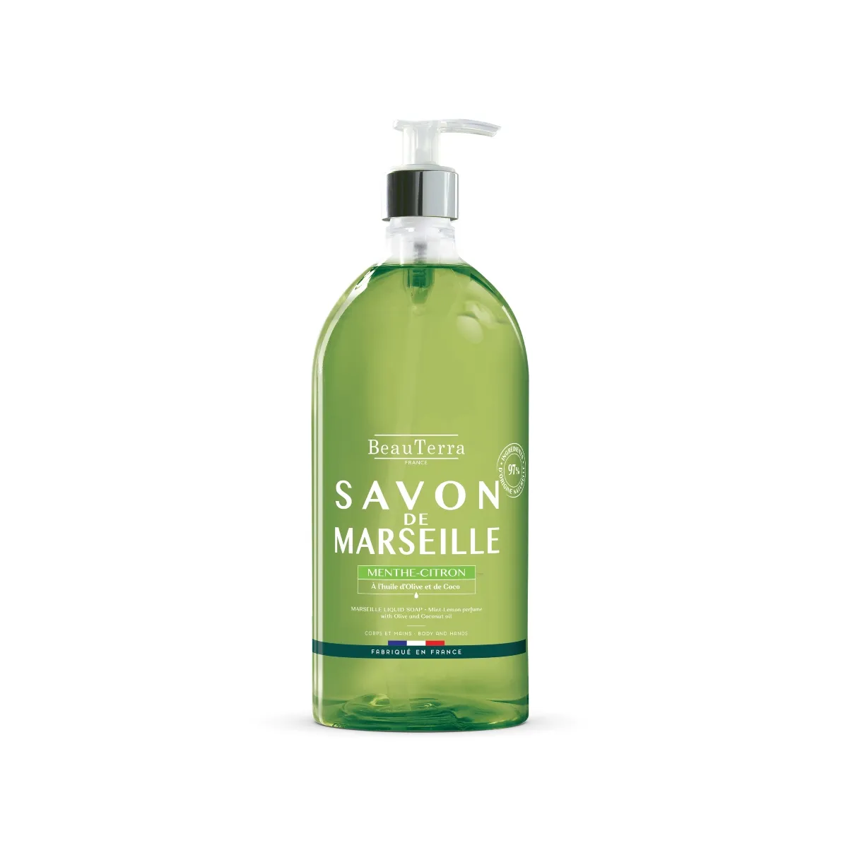 BEAUTERRA piparmētru-citronu Marseļas šķidrās ziepes, 1 l - Produkta attēls