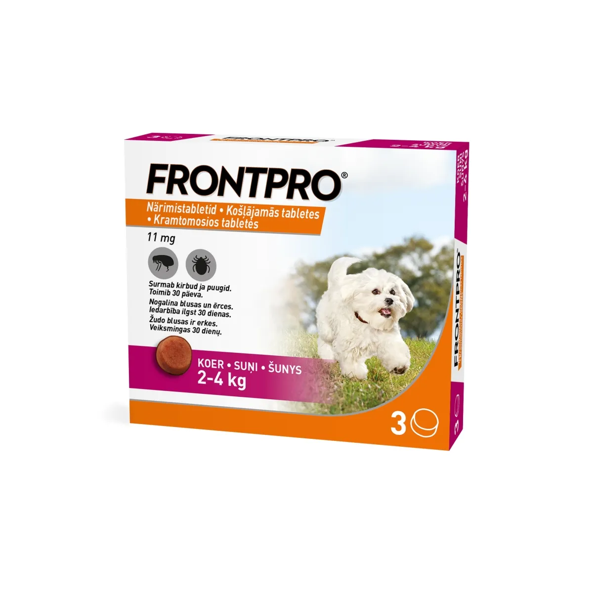 FRONTPRO 11mg košļājamās tabletes suņiem 2-4kg N3 - Produkta attēls