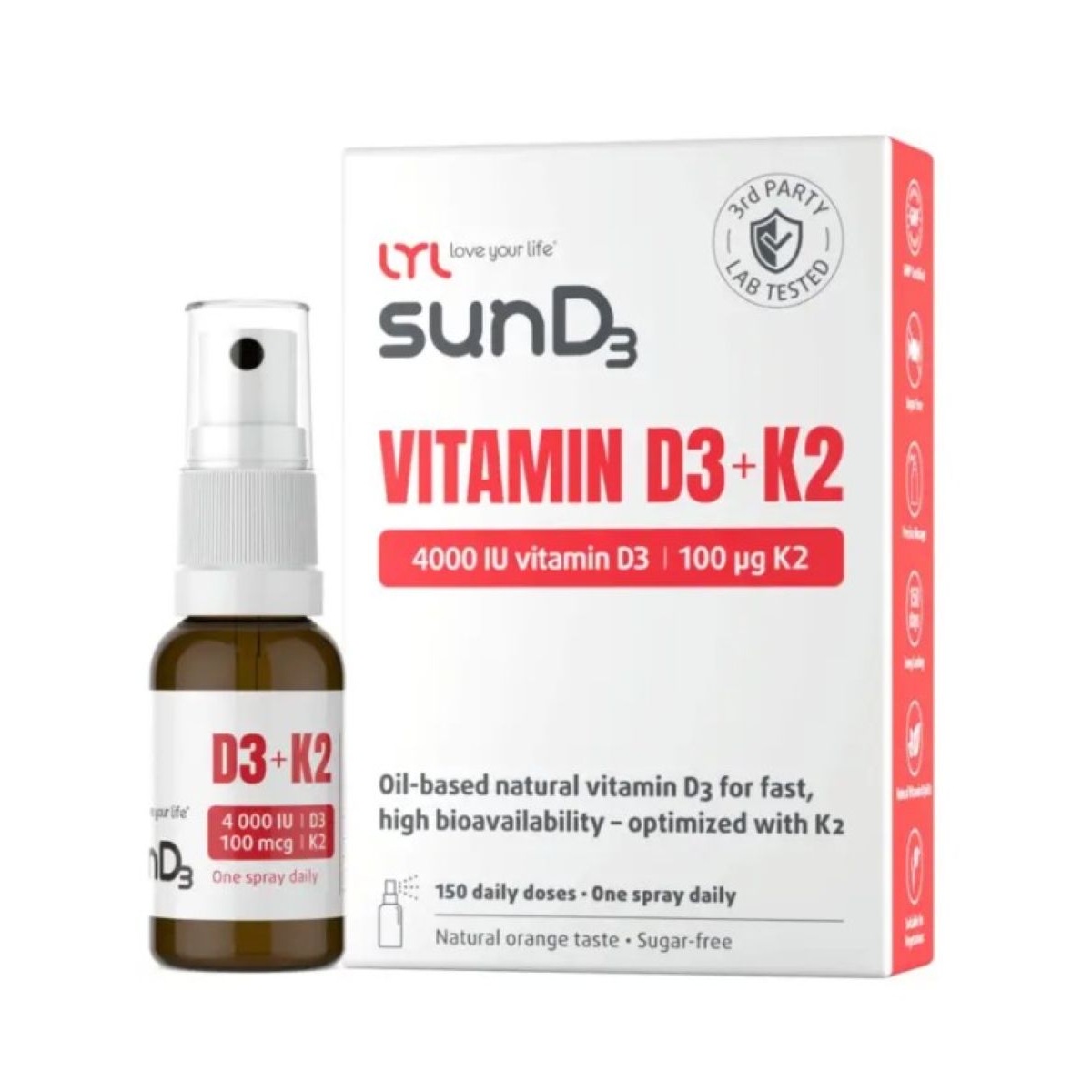 LYL sunD3 D3 4000 + K2, sprejs, 15 ML - Produkta attēls