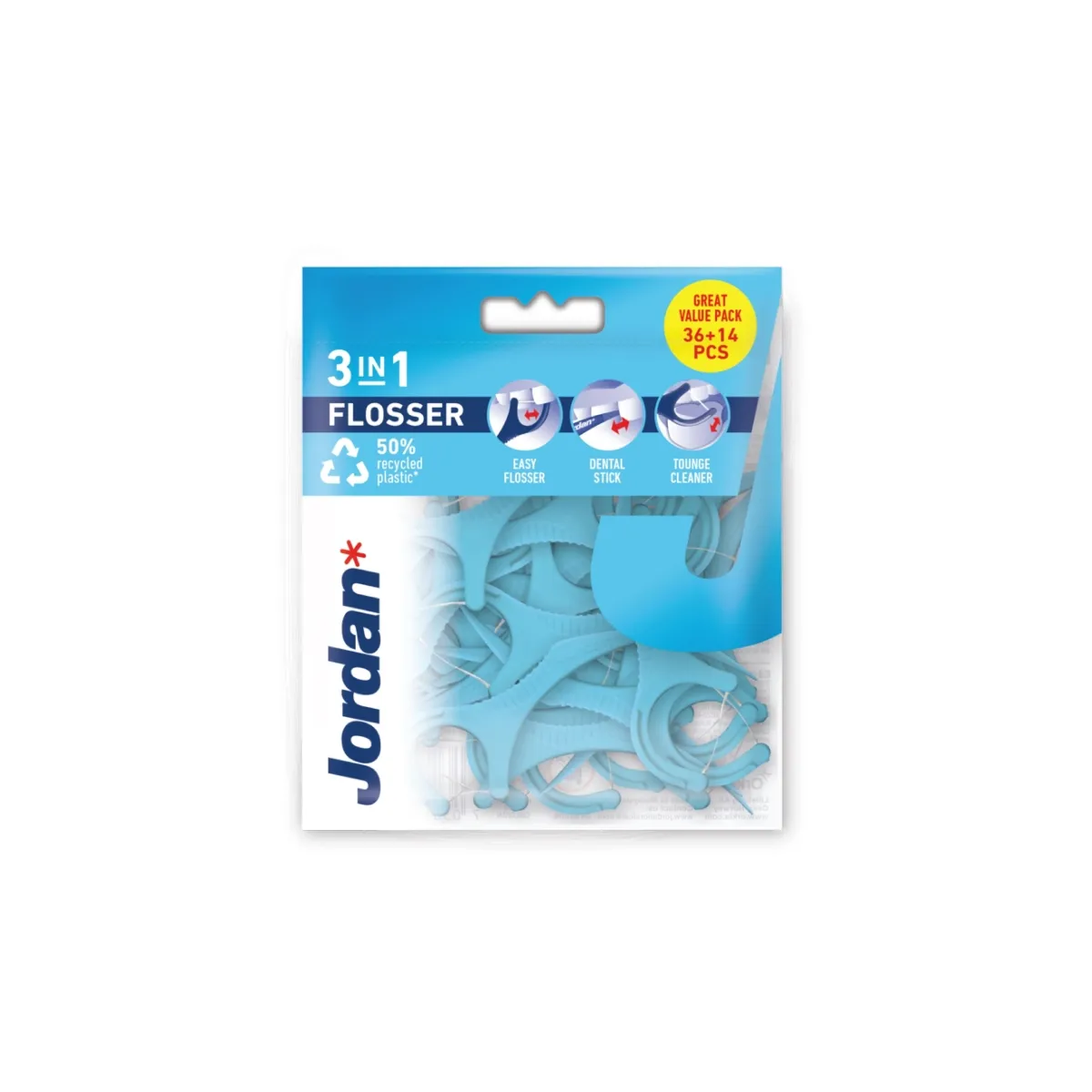 JORDAN "3-in-1 Flosser“ zobu diegs ar turētāju (36+14 gab.) - Produkta attēls