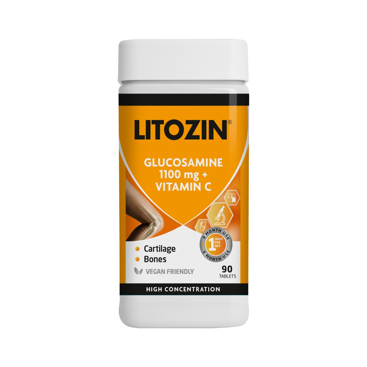 LITOZIN Glucosamine 1100 mg + vit. C tabletes, 90 gab. - Produkta attēls