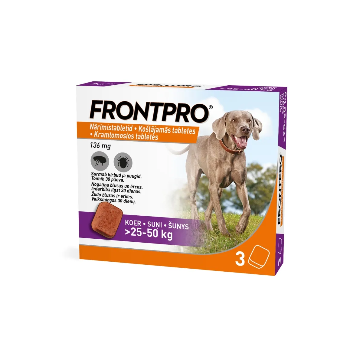 FRONTPRO 136mg košļājamās tabletes suņiem >25-50kg N3 - Produkta attēls