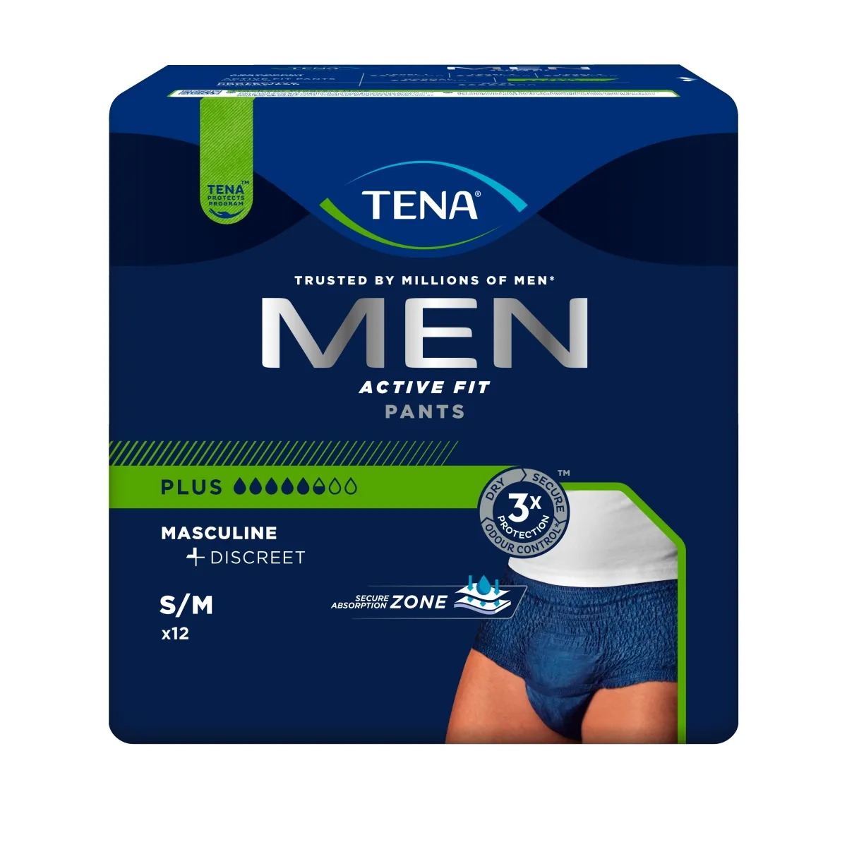 TENA Men Active Fit Pants biksītes Plus S/M izmērs, 12 gab. - Produkta attēls