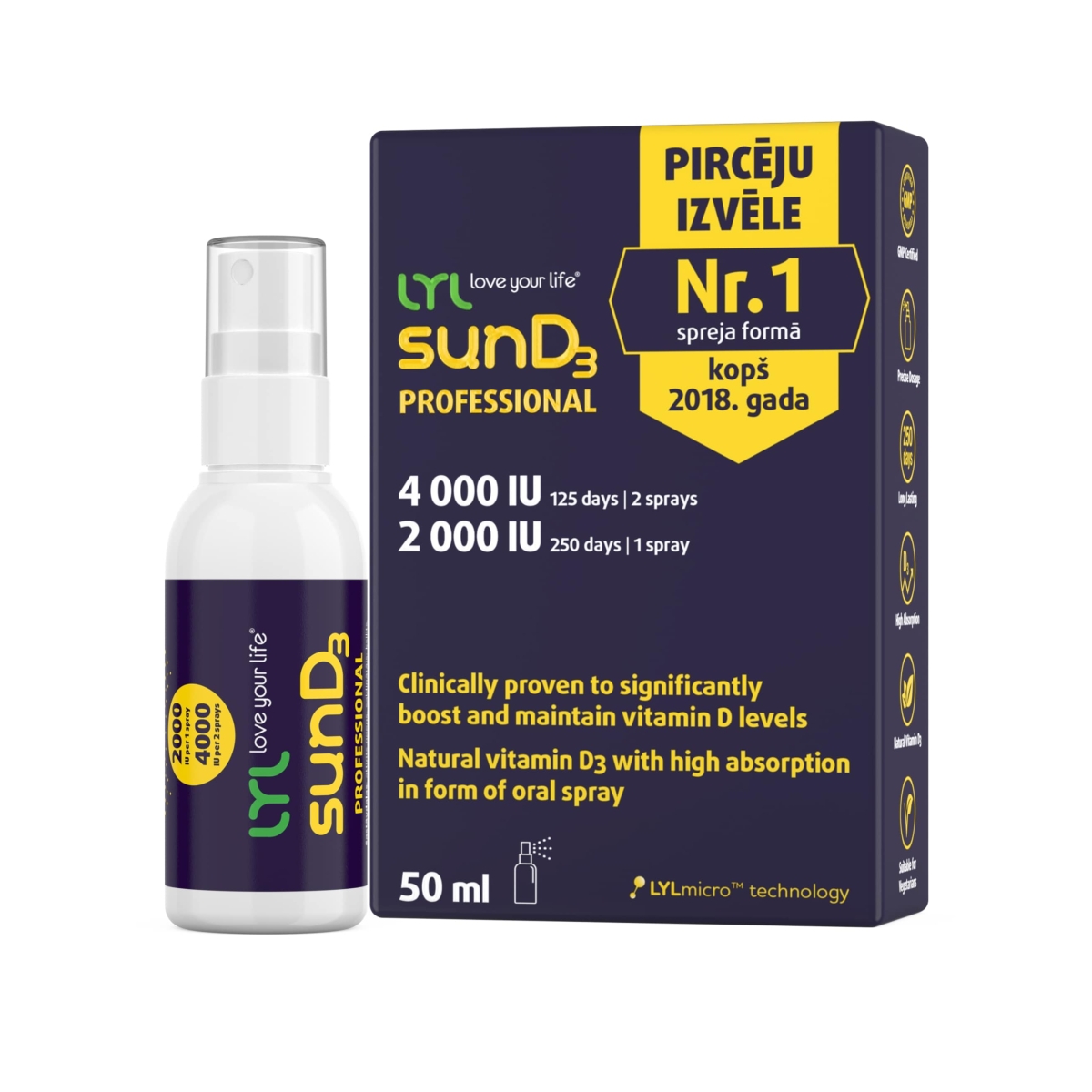 LYL sunD3 PROFESSIONAL 4 000 SV | 2 000 SV, sprejs,  50 ml - Produkta attēls 1