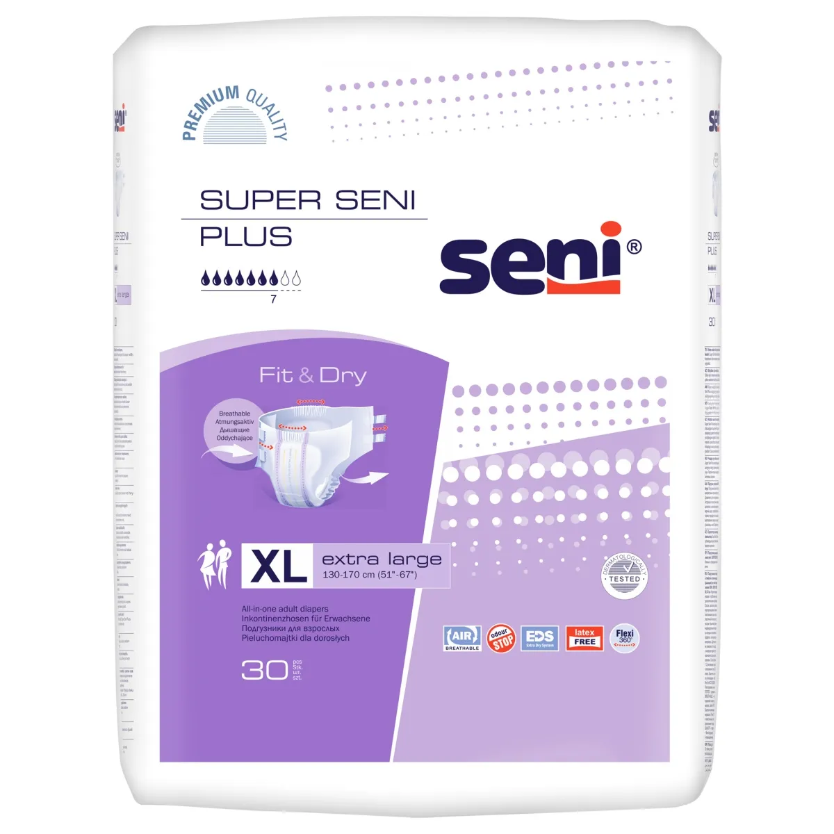 SENI SUPER PLUS autiņbikses pieaugušajiem, XL izmērs (130-170 cm), 30 - Produkta attēls