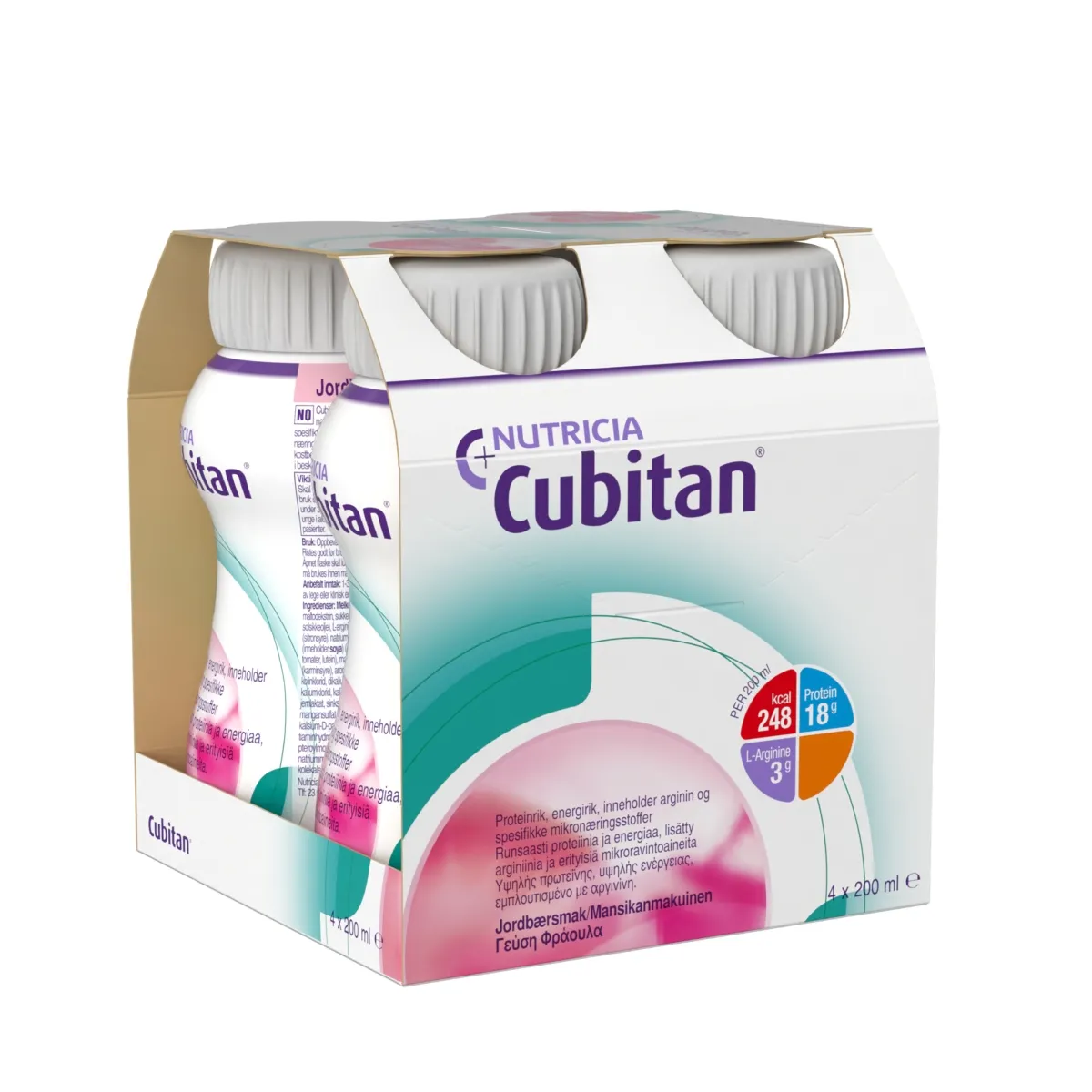 CUBITAN ar zemeņu garšu, 200 ml x 4 gab - Produkta attēls