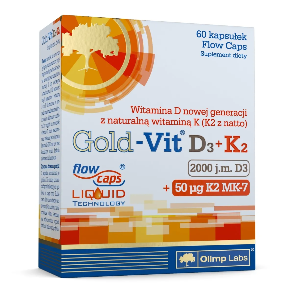 OLIMPLABS Gold Vit. D3 2000 + K2 kapsulas, 60 gab - Produkta attēls