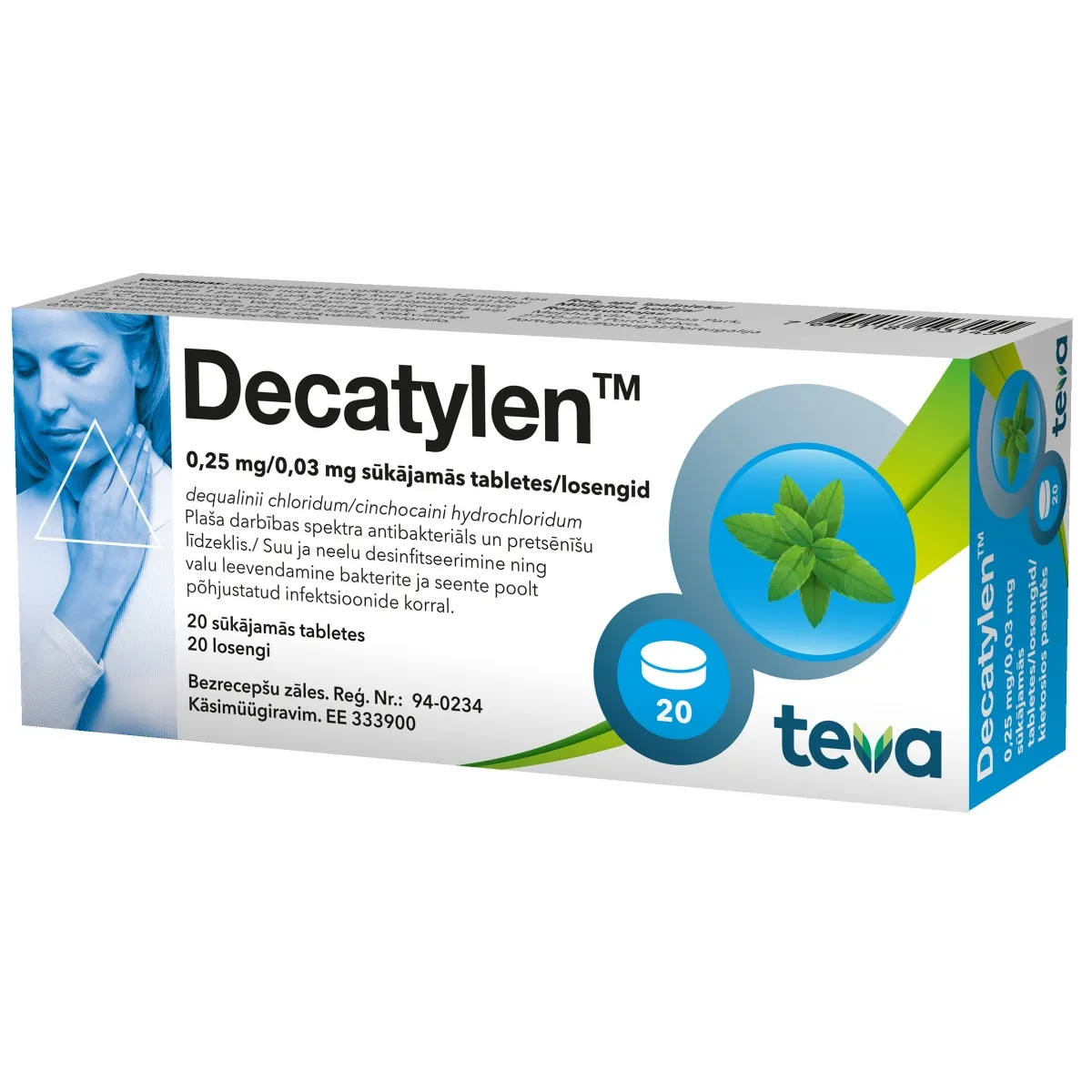 DECATYLEN 0.25mg/0.03mg sūkājamās tabletes, 20 gab. - Produkta attēls