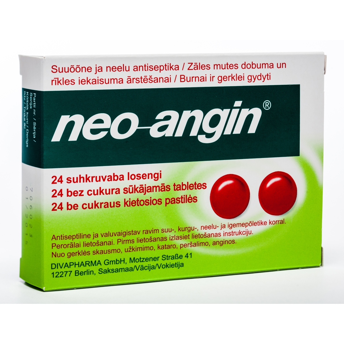 NEO-ANGIN BEZ CUKURA TABLETES N24 - Produkta attēls