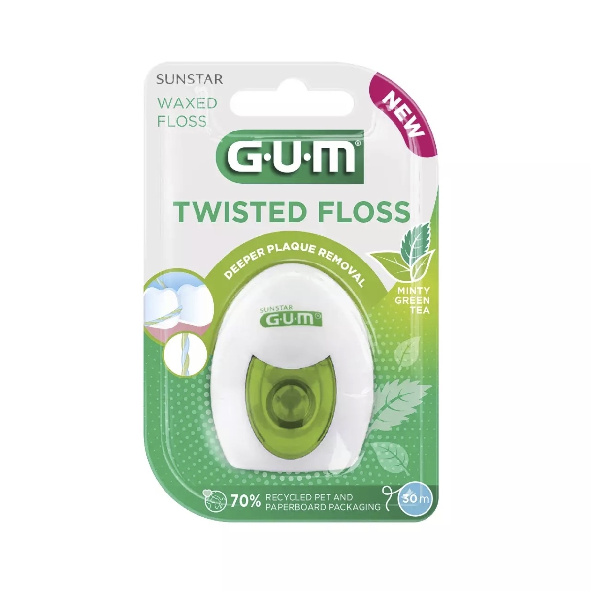 GUM® Twisted Minty Green Tea zobu diegs, 30 m - Produkta attēls