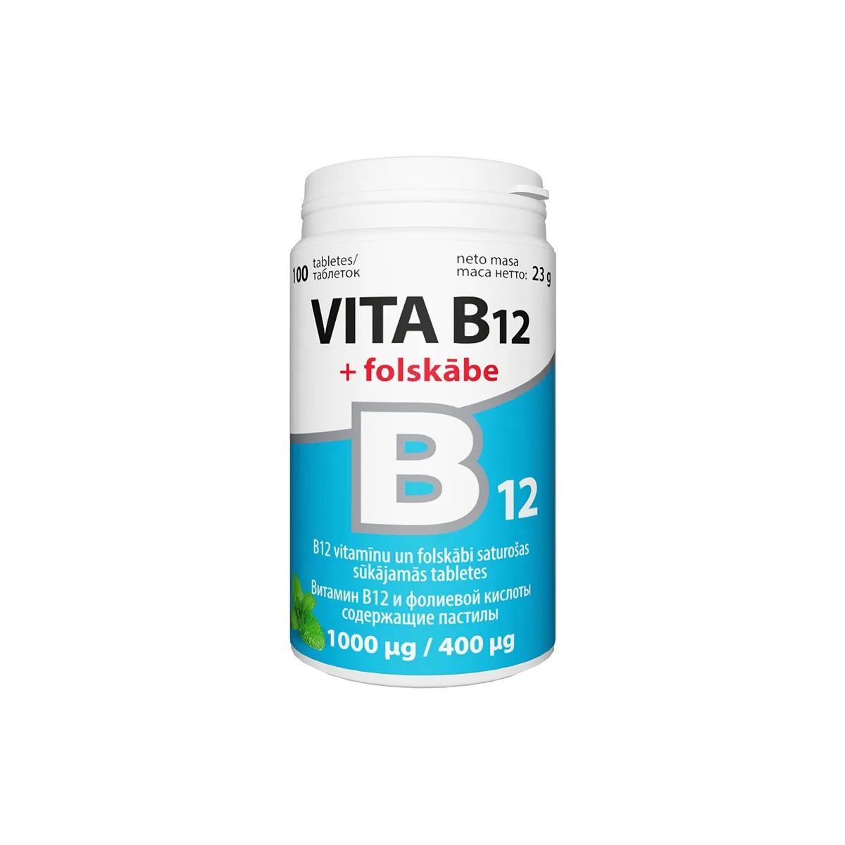 Vita-B12 + folskabe sūk.tabletes, 100 gab - Produkta attēls