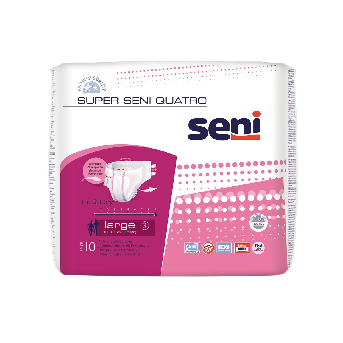 SENI SUPER QUATRO autiņbikses pieaugušajiem, L izmērs (100-150 cm), 10 - Produkta attēls