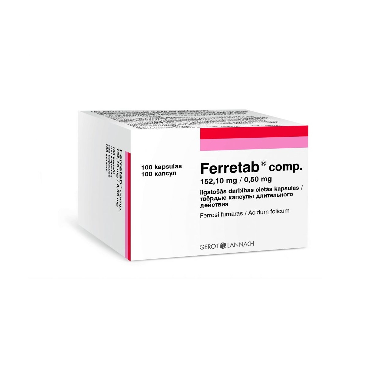 FERRETAB COMP.152.10MG/0.50MG KAPSULAS N100 - Produkta attēls