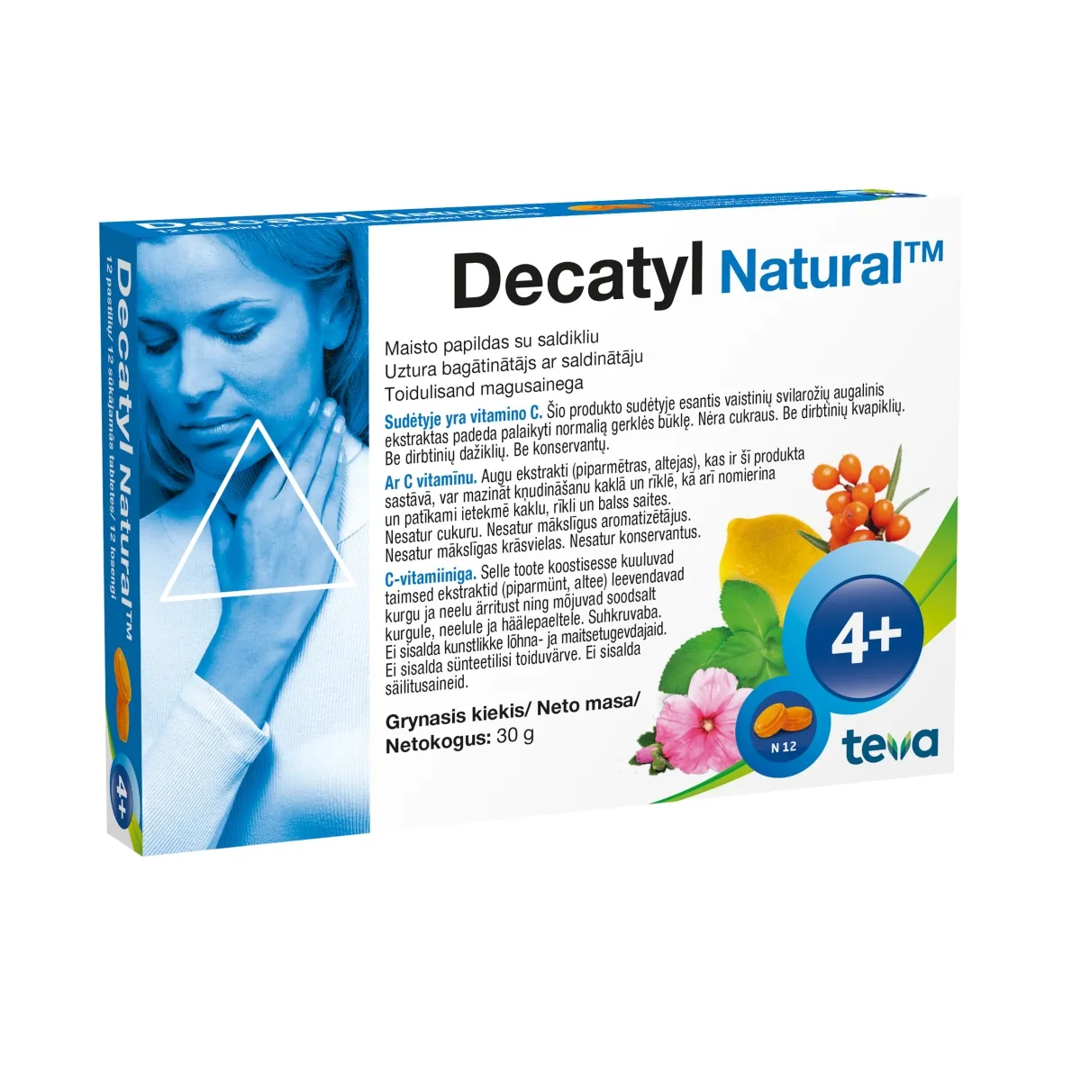 DECATYL NATURAL™ sūkājamās tabletes, 12 gab. - Produkta attēls