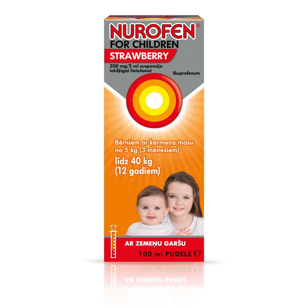 NUROFEN zemeņu 200 mg/ 5 ml suspensija, 100 ml - Produkta attēls