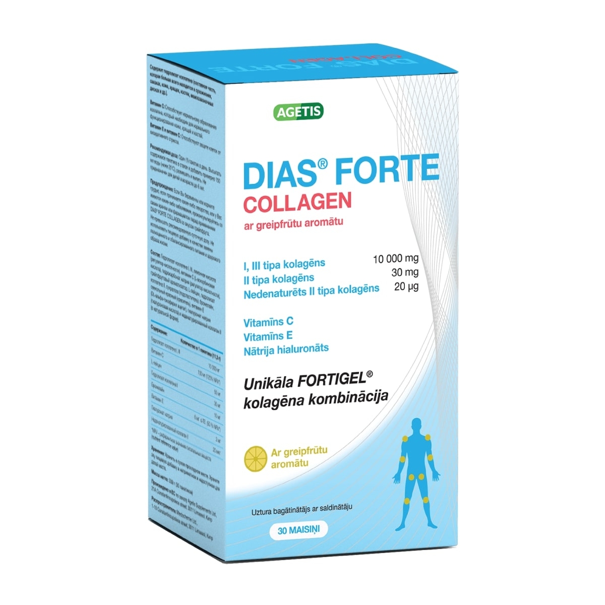 DIAS Collagen Forte 11.3 g greipfrūtu pulveris, 30 gab. - Produkta attēls