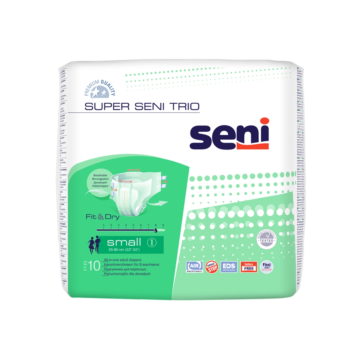 SENI SUPER TRIO autiņbikses pieaugušajiem, S izmērs (55-80 cm), 10 gab - Produkta attēls