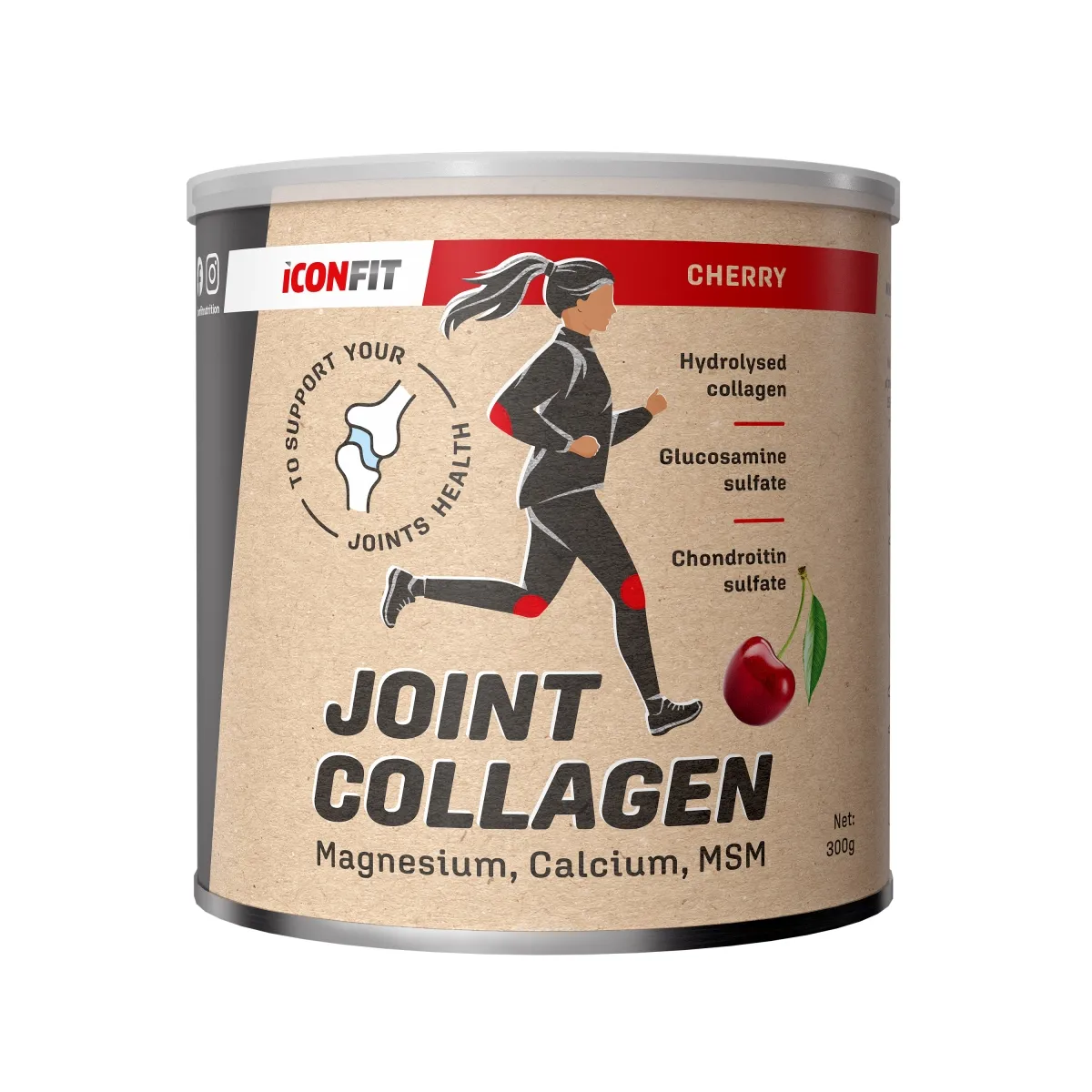 ICONFIT Joint Collagen (ar ķiršu garšu) pulveris, 300 g. - Produkta attēls