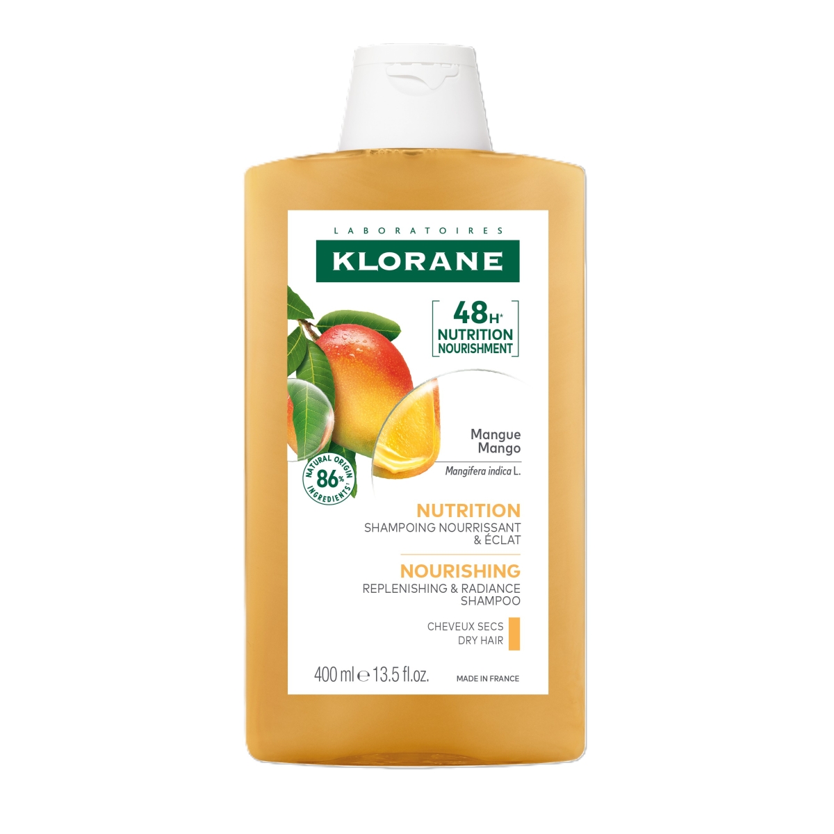 KLORANE šampūns ar mango sausiem matiem, 400ml - Produkta attēls