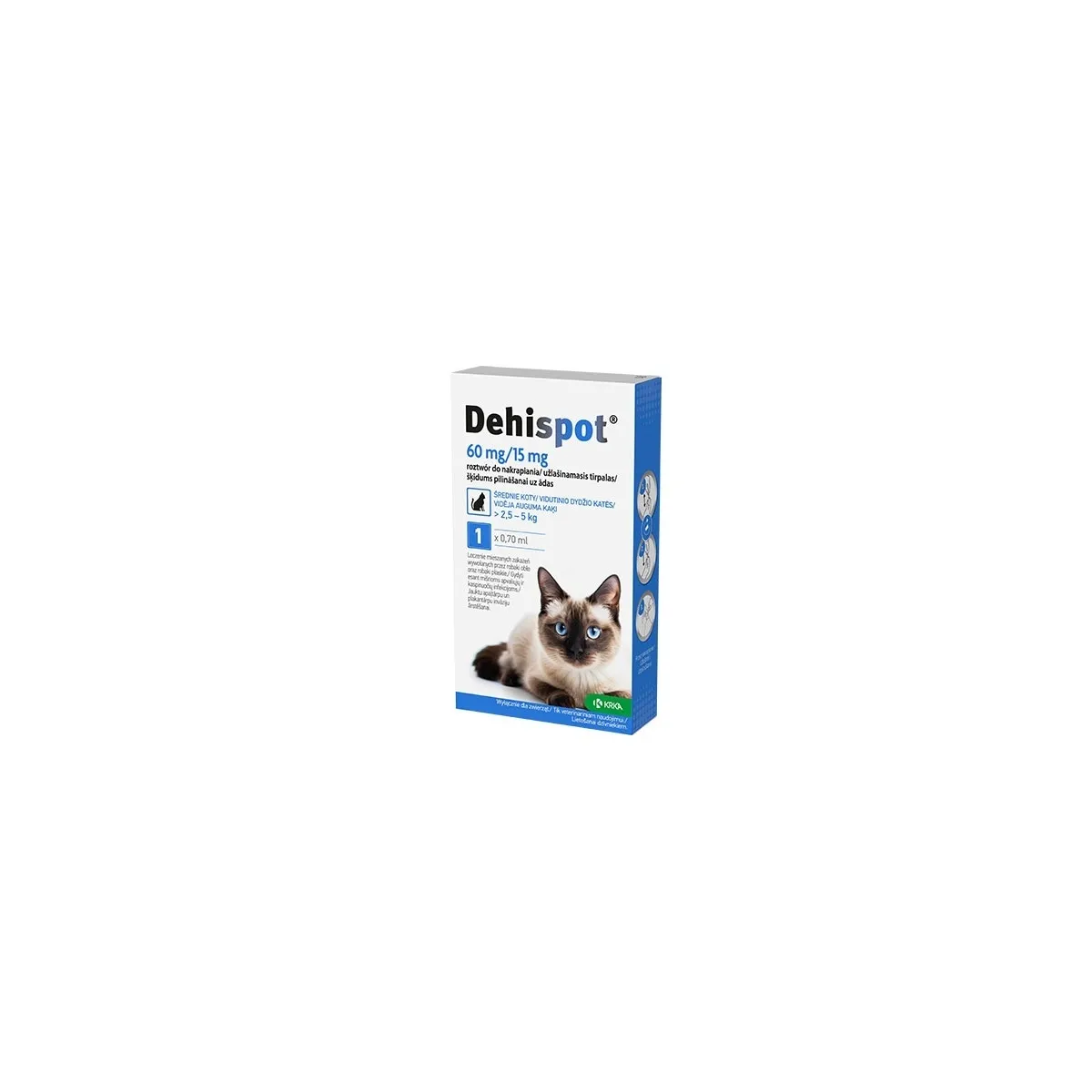 DEHISPOT 60mg/15mg šķīdums pilināšanai kaķiem 2,5-5kg 0,7ml N1 - Produkta attēls