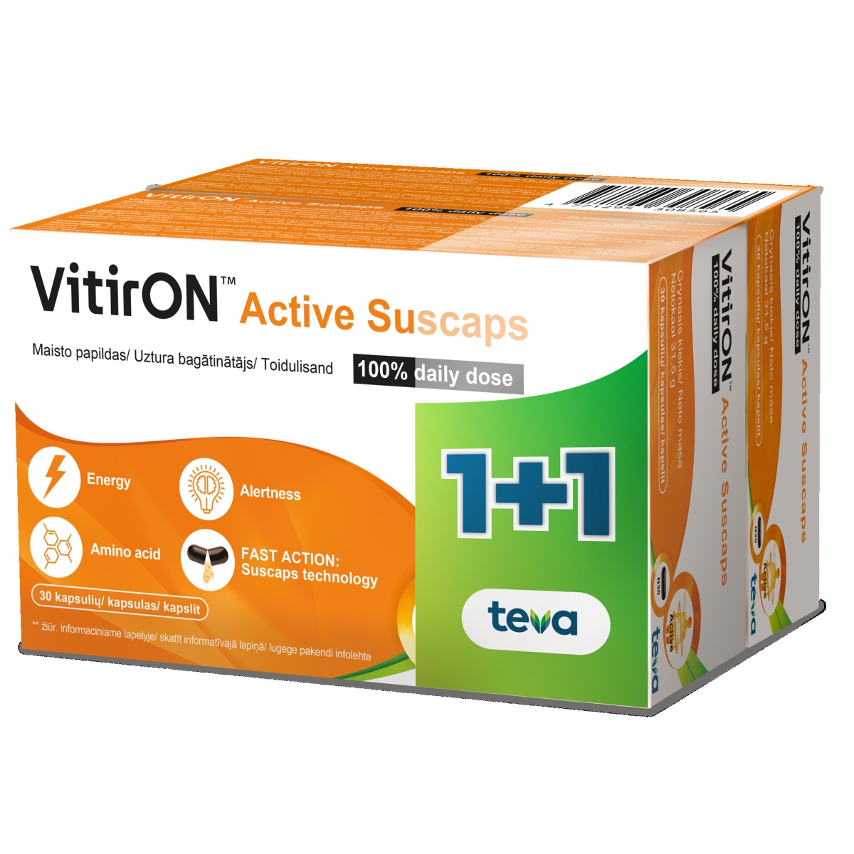 VitirON™ Active Suscaps 100% daily dose 1+1 - Produkta attēls