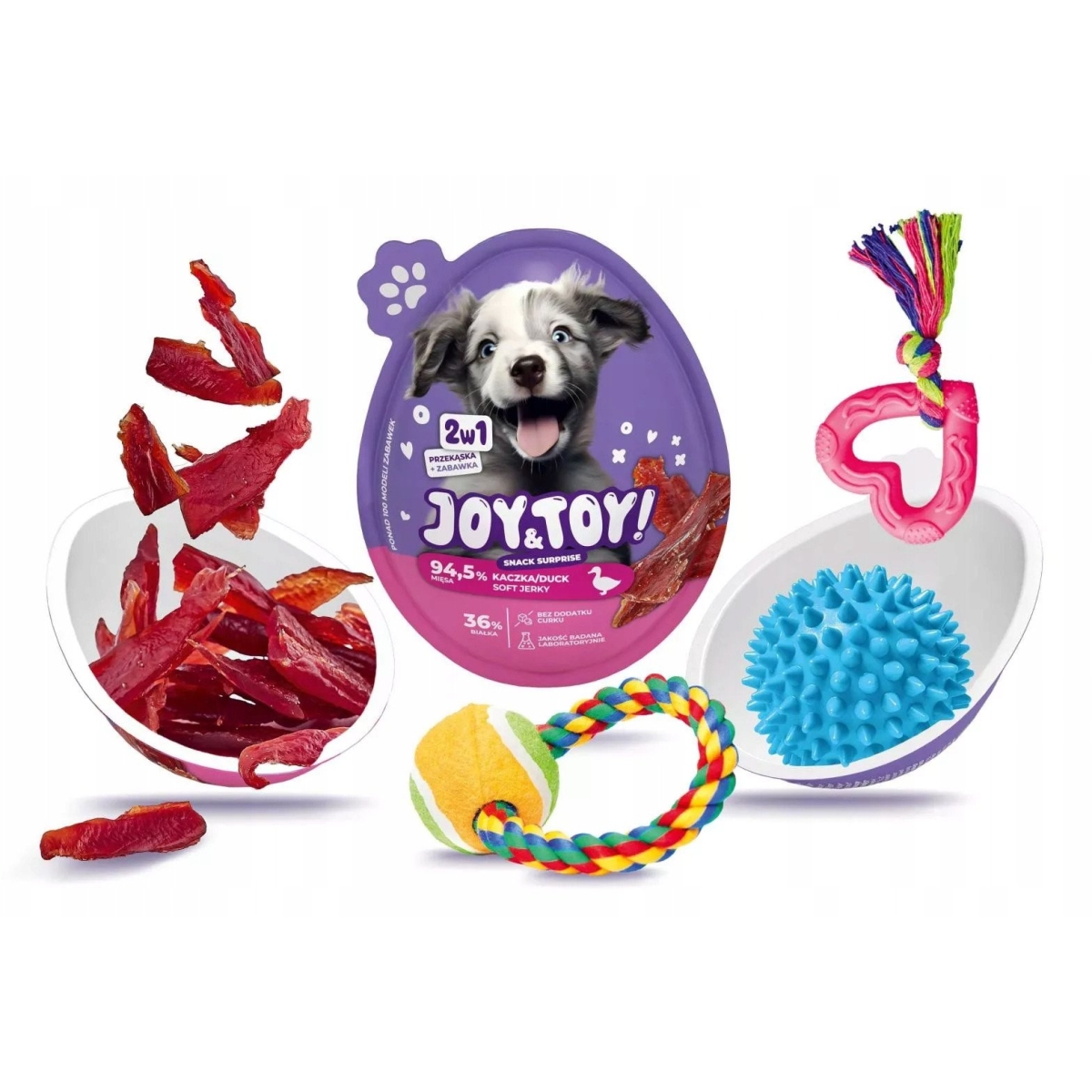 Joy&Toy! 2-1 pārsteiguma ola, kārums ar pīles garšu +rotaļlieta suņiem - Produkta attēls